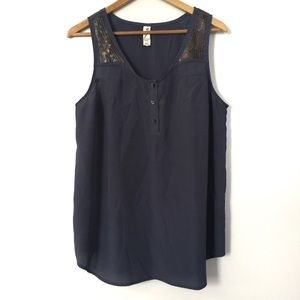 Navy Blue Floreat Sleeveless Blouse Size 10